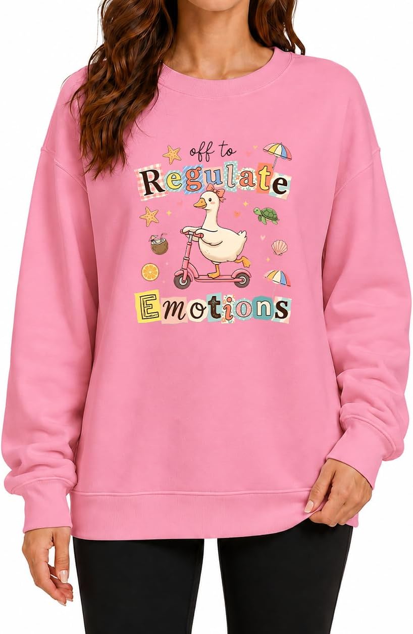 Off to Regulate Emotions Sweatshirt Funny Mental Health Counselor Shirt - Crew Neck Pink