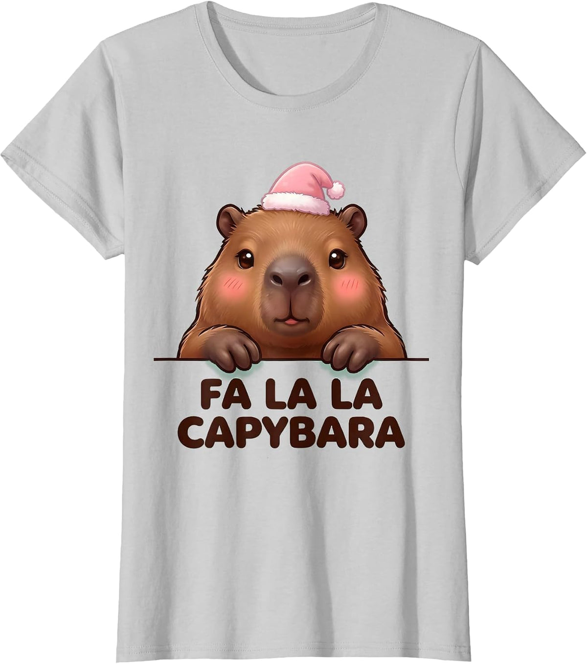 Fa La La Capybara Cute Kawaii Christmas Pun Humor T-Shirt - Silver Grey