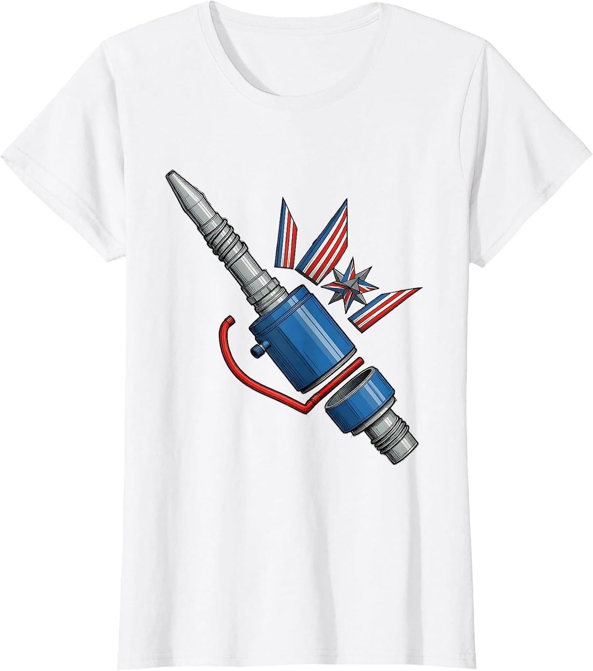 Exploded Fuel Injector Mechanic Patriotic Drag Racing T-Shirt - White