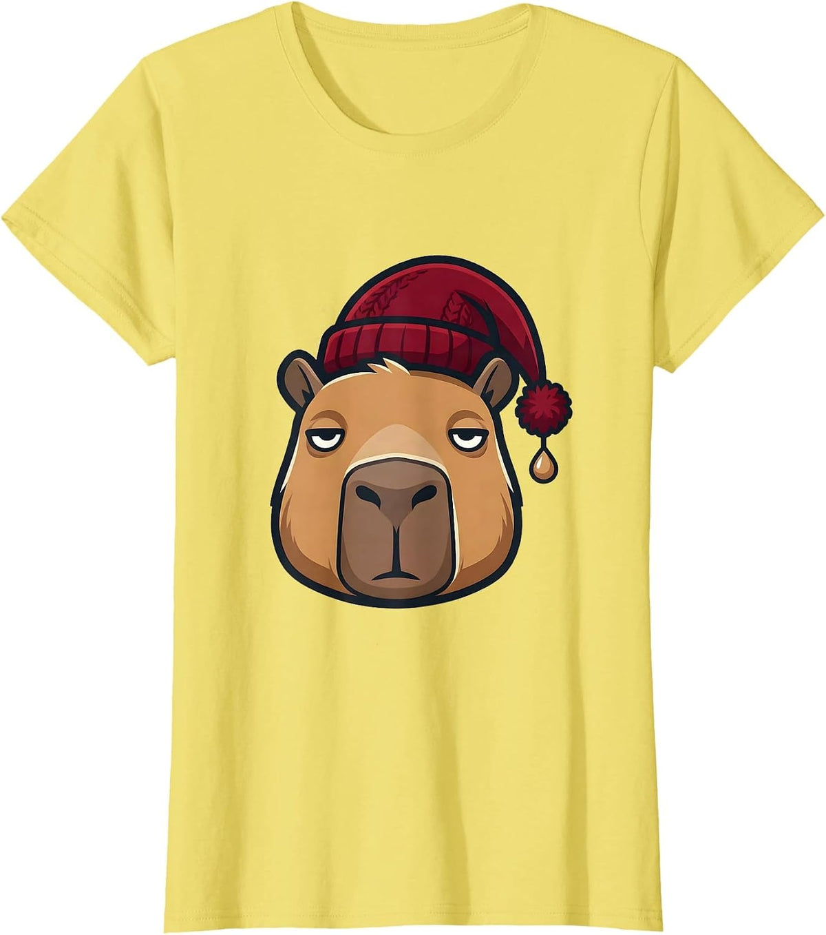 Capybara Nightcap Christmas Family Humor Animal Lover T-Shirt - Lemon Yellow