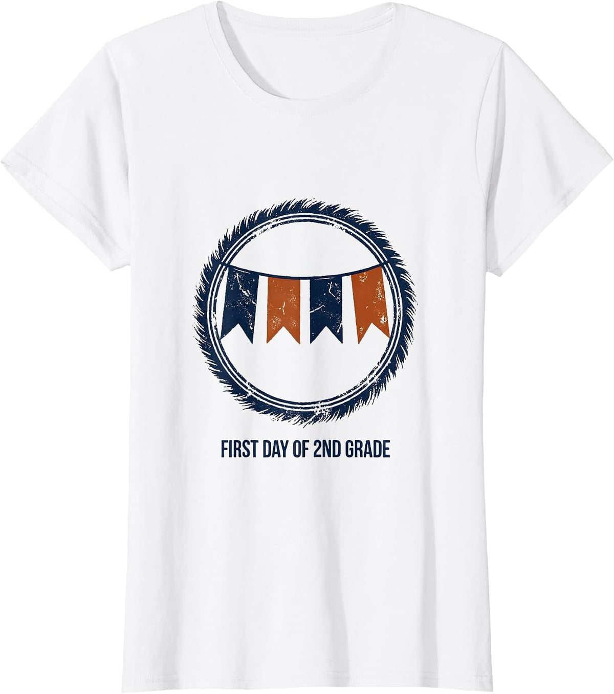 First Day of 2nd Grade Rubber Stamp Back to School Pennant T-Shirt - White