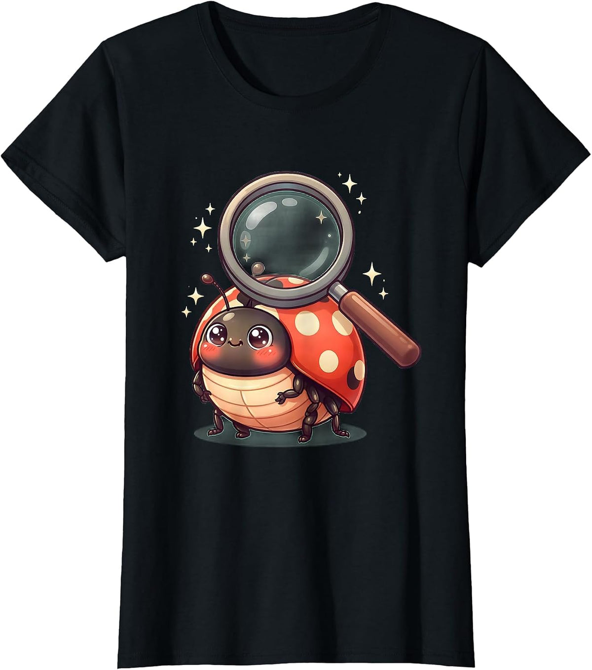 Women's Preschool Teacher Ladybug Magnifying Glass T-Shirt - Black