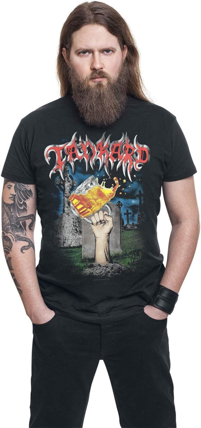 Tankard Men's Die with A Beer T-Shirt Black - size chart
