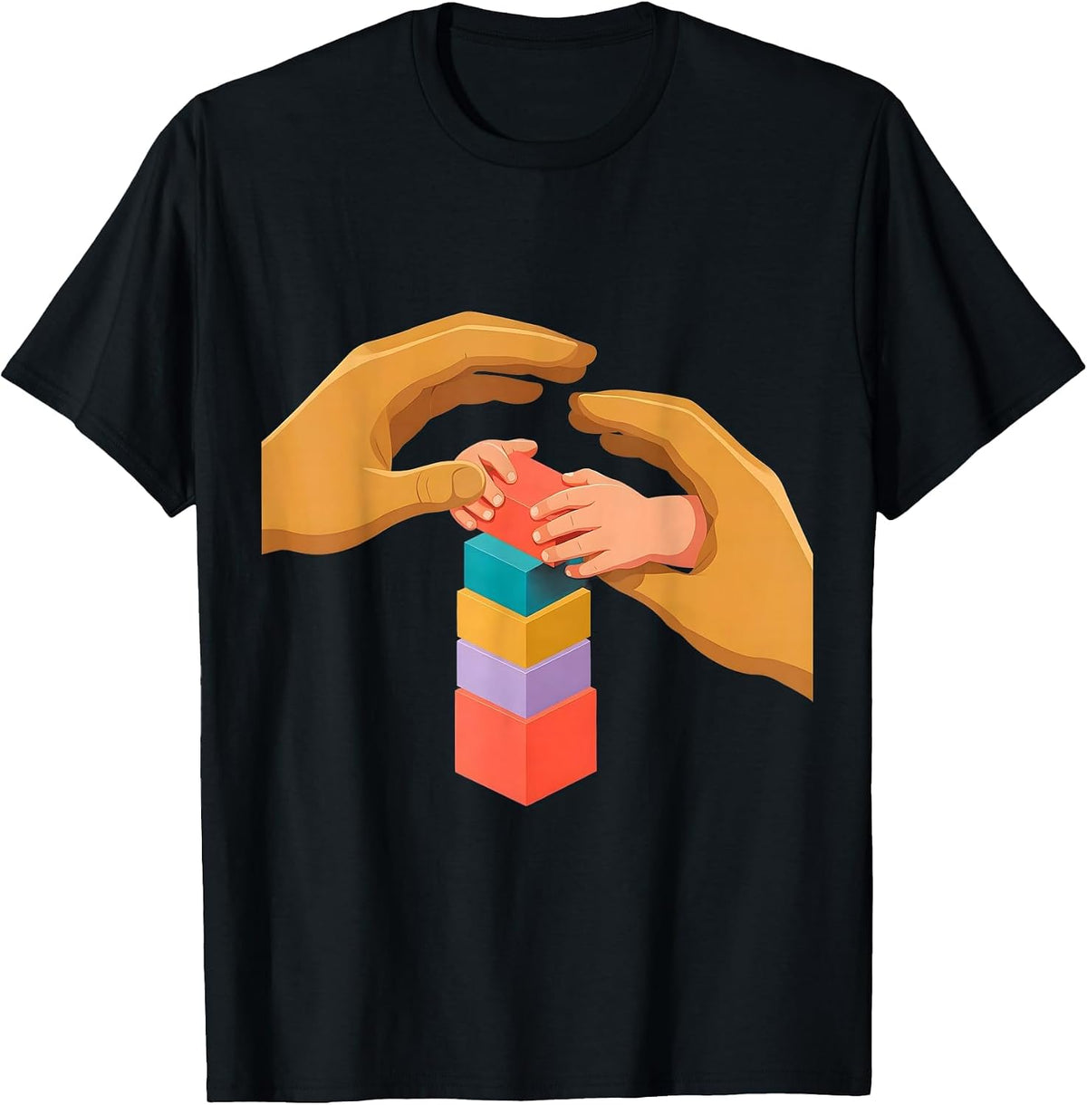 Men's Occupational Therapy Hands Guiding Child Block Stacking T-Shirt - Black