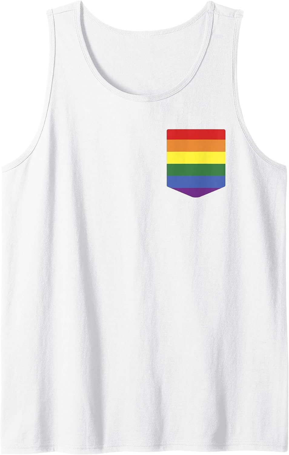 Pocket Rainbow Flag Print Retro Gay LGBT Pride Month Support Tank Top - White