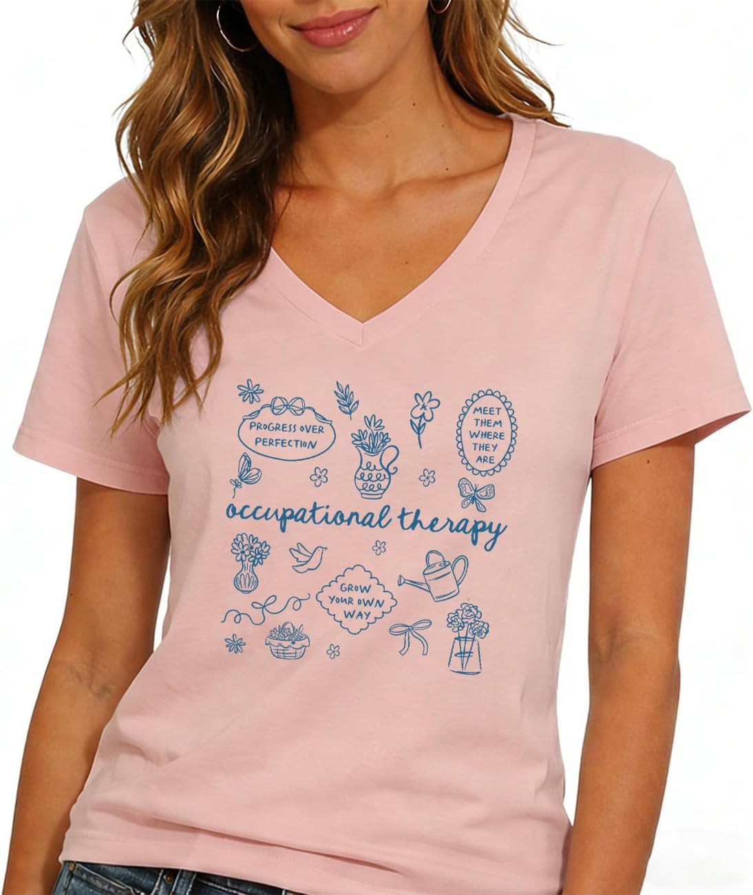 Occupational Therapy Shirts for Womens Occupational Therapist Tshirts OT Life Tee Tops - V-Neck Pink-vneck