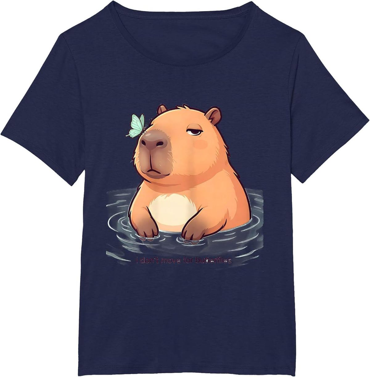 Women's i dont move for butterflies Cute Kawaii Capybara Animal T-Shirt - Navy Blue