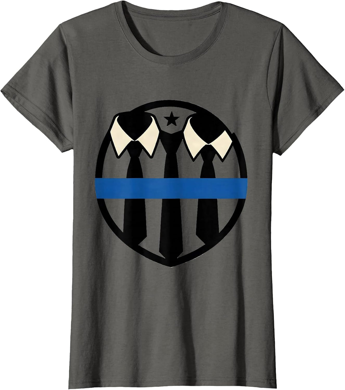 Women's Sealed Shield Thin Blue Line Police Supporter Tribute T-Shirt - Asphalt Grey