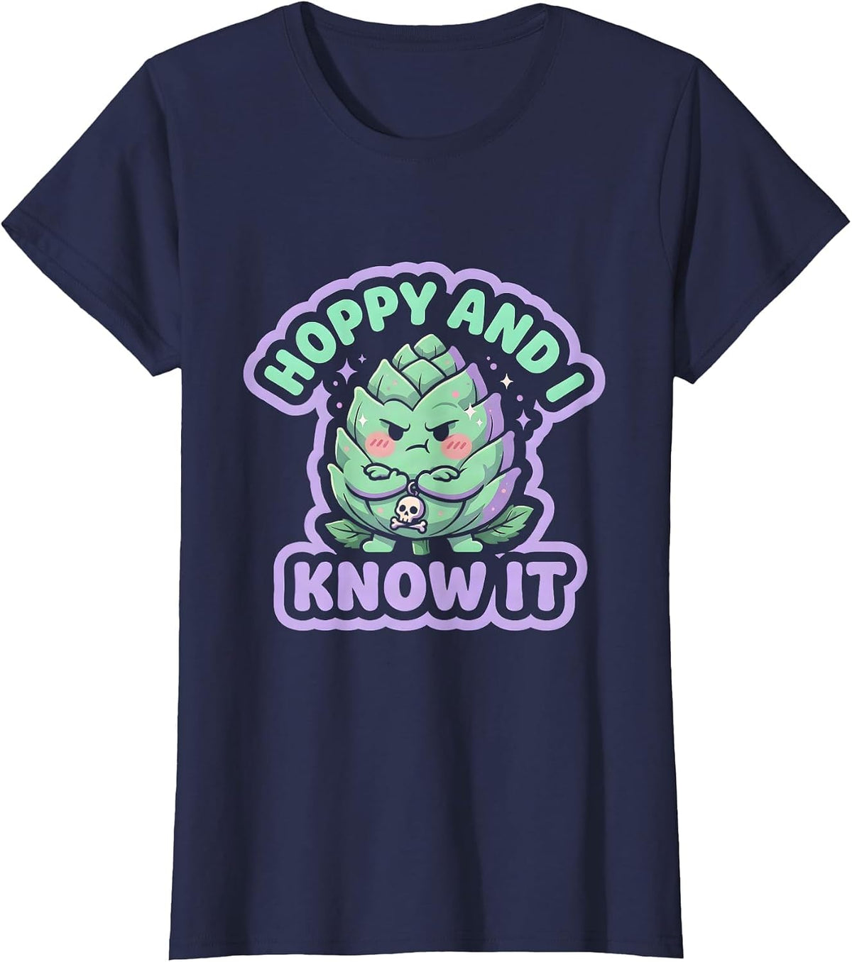 Women's Hoppy And I Know It Funny Beer Lover Design T-Shirt - Navy Blue