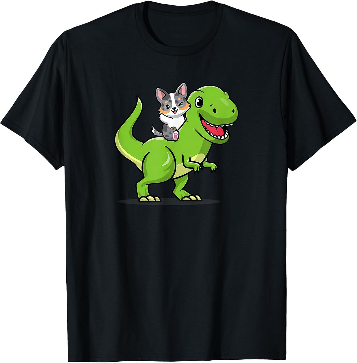 Funny Kawaii Kids Boys Dino Dinosaur Blue Merle Corgi Lover T-Shirt, Men, Black, Small - As Pictured