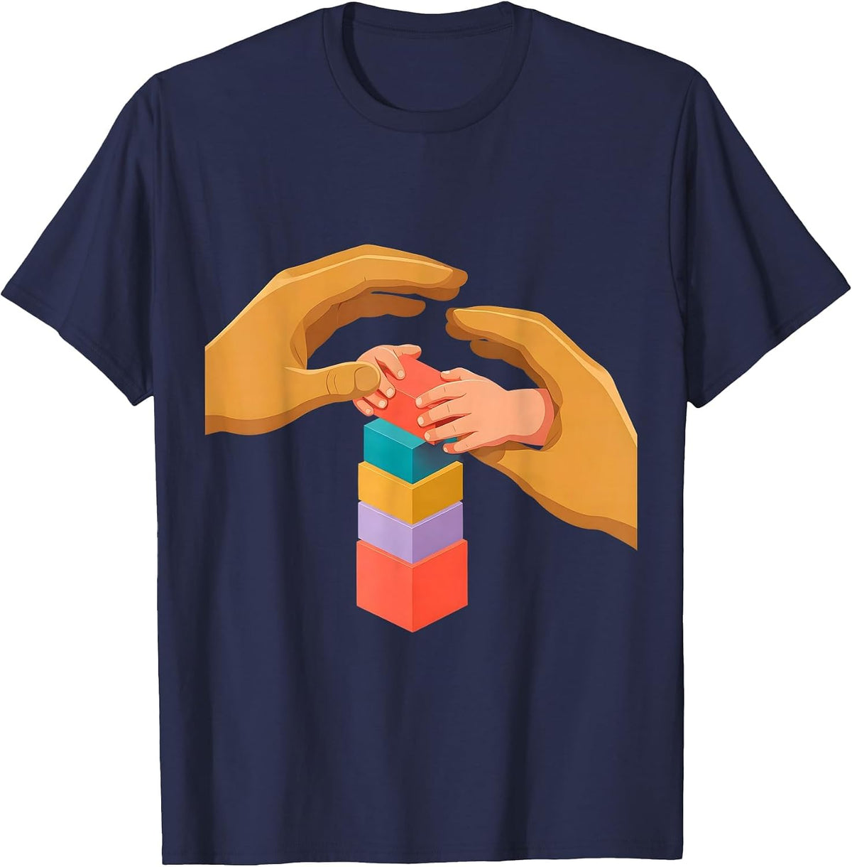Men's Occupational Therapy Hands Guiding Child Block Stacking T-Shirt - Navy Blue