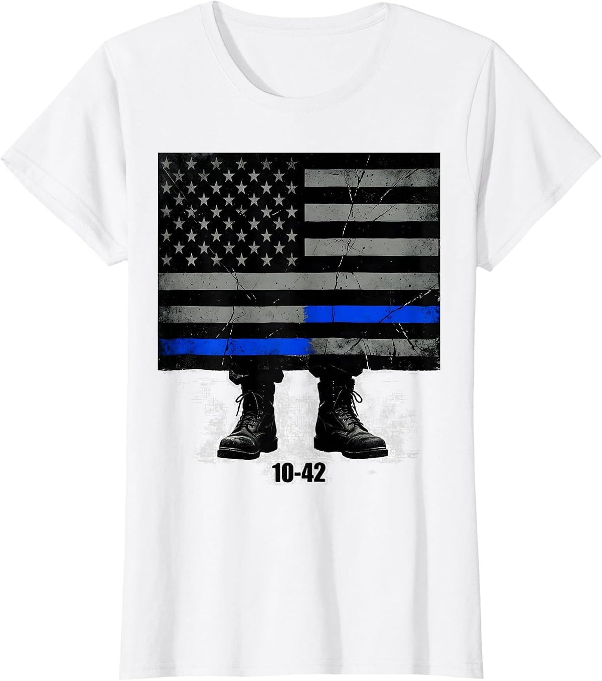10-42 Vintage Thin Blue Line Police Support Duty Boots T-Shirt - White