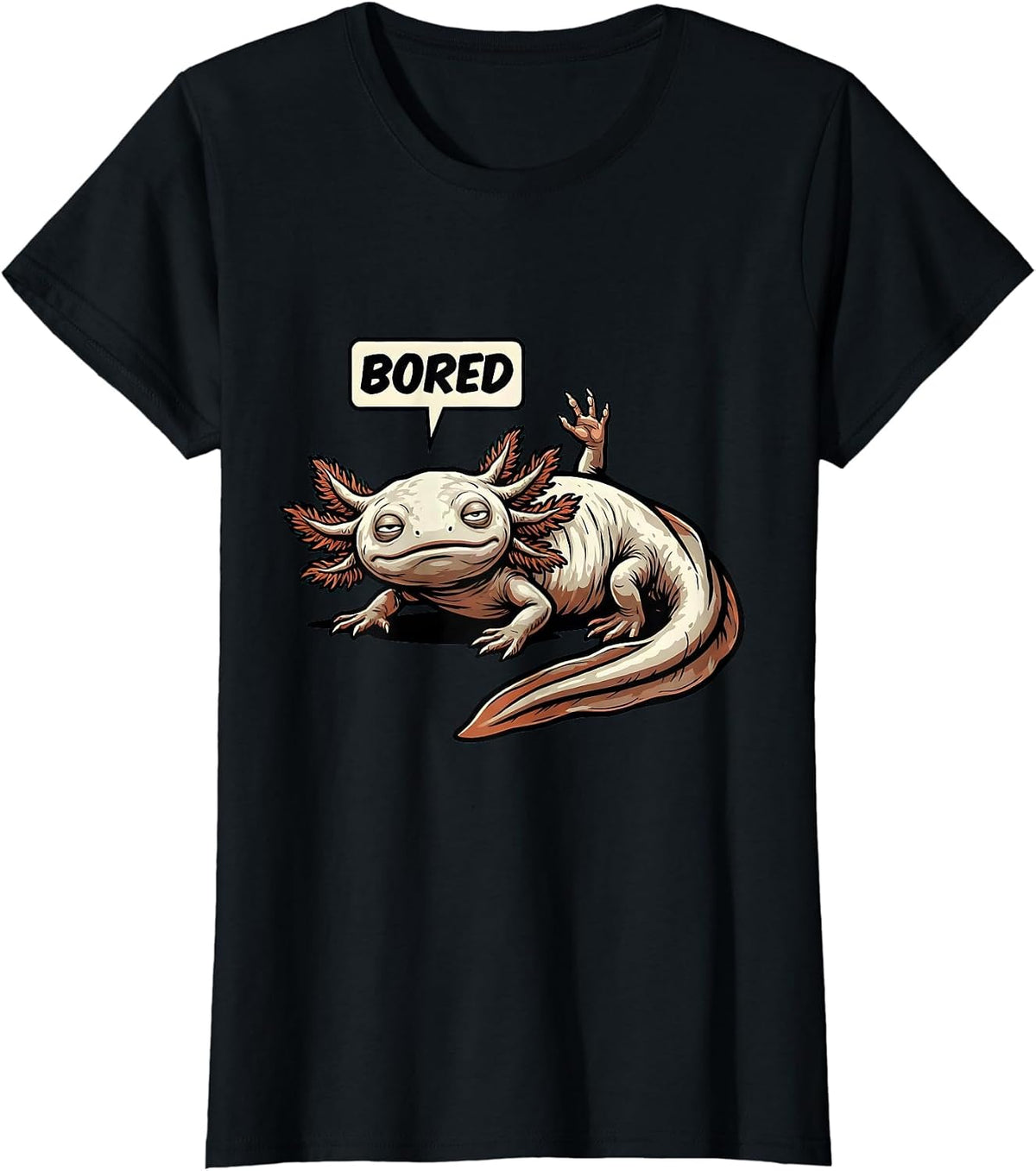 Bored Funny Axolotl Kawaii Kids Teens Retro Vintage T-Shirt - Black