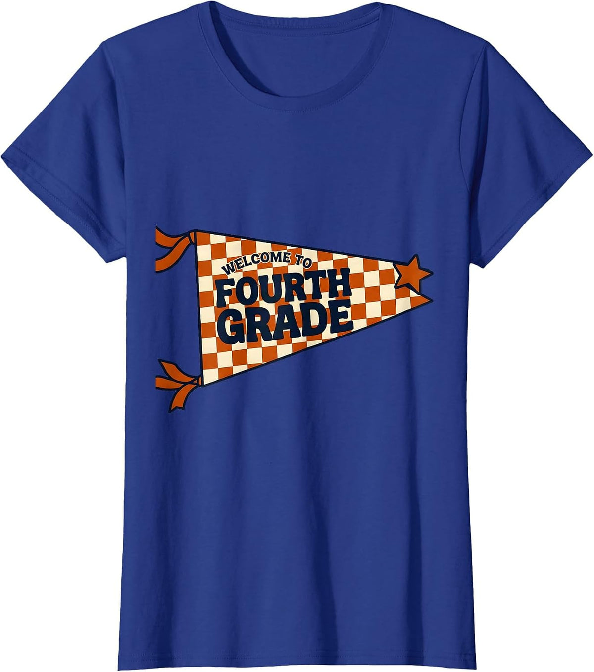 Women's Welcome to Fourth Grade Pennant Flag Back to School Teacher T-Shirt - Royal Blue