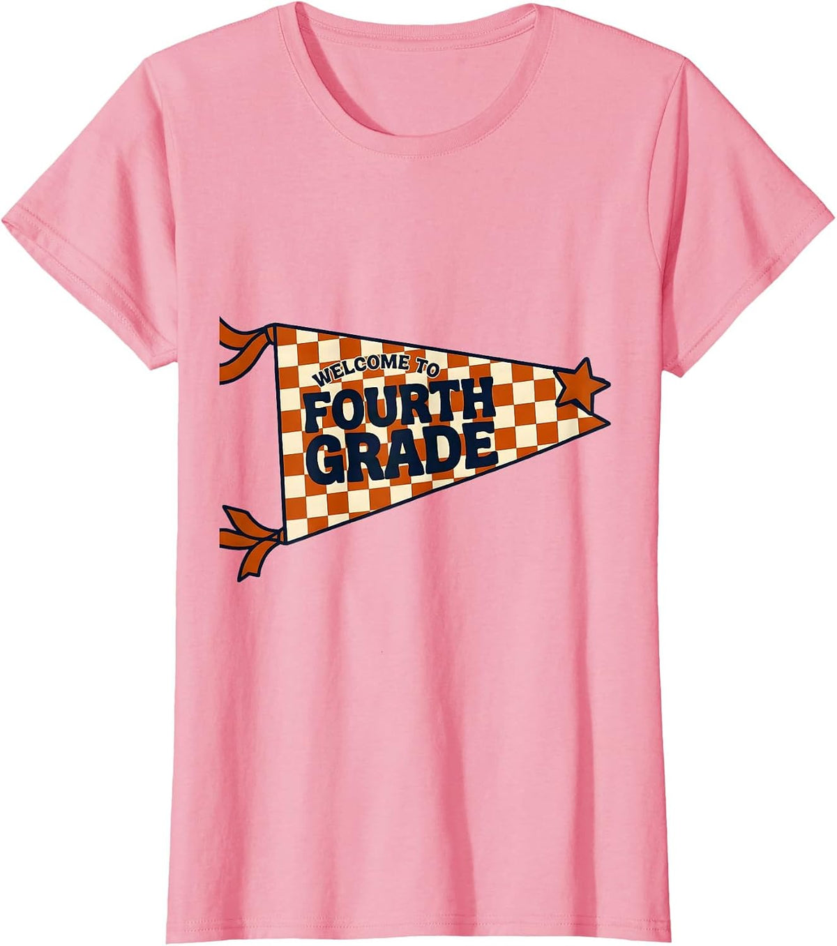 Women's Welcome to Fourth Grade Pennant Flag Back to School Teacher T-Shirt - Pink