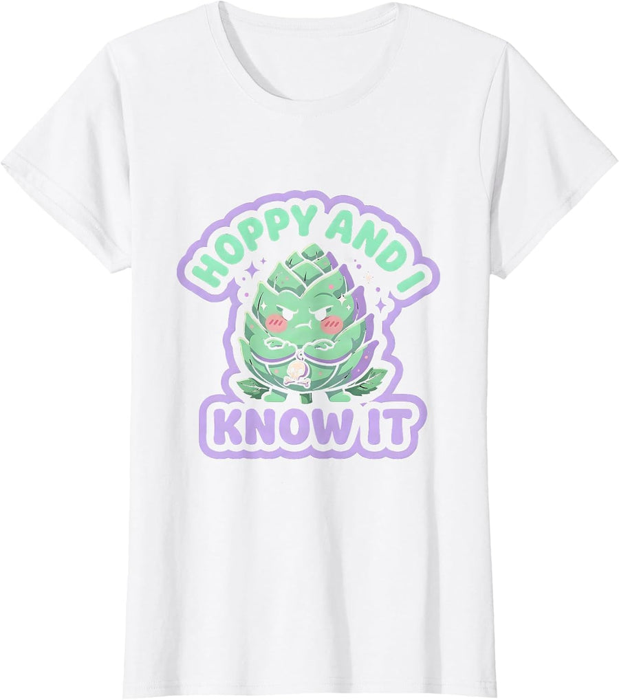 Women's Hoppy And I Know It Funny Beer Lover Design T-Shirt - White