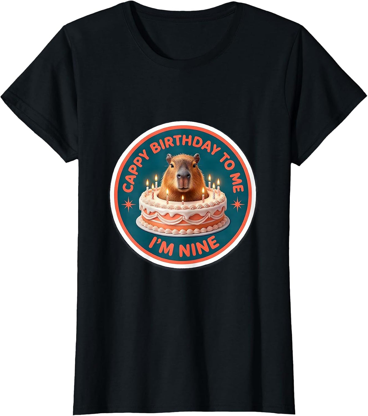 Women's Cappy Birthday To Me I'm Nine Cute Capybara Birthday Pun T-Shirt - Black