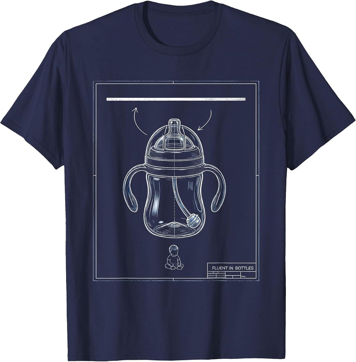 Men's Fluent In Bottles Technical Blueprint Daycare Provider T-Shirt - Navy Blue