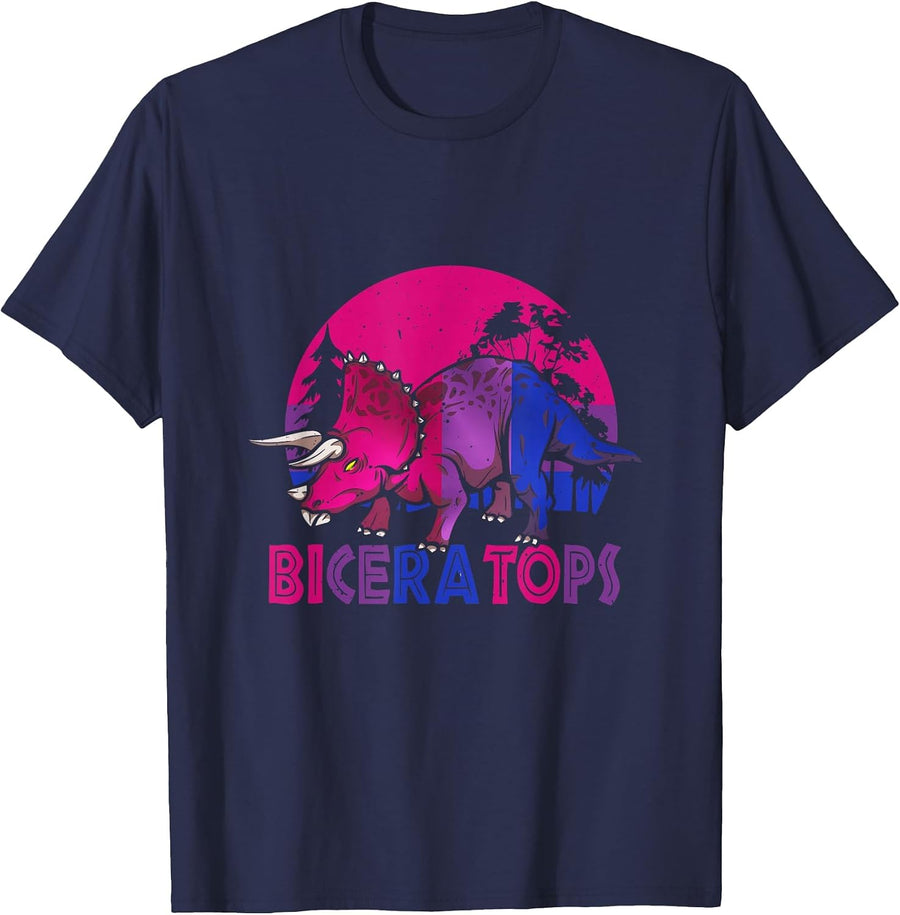 Biceratops Bisexual Dinosaur LGBT Pride Month LGBTQ T-Shirt - Navy Blue