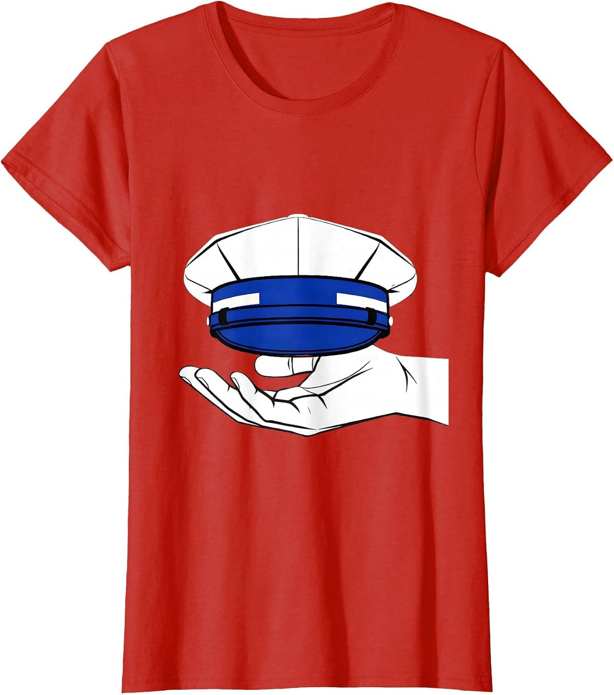 Police Patrol Cap Thin Blue Line Support Tribute T-Shirt - Red