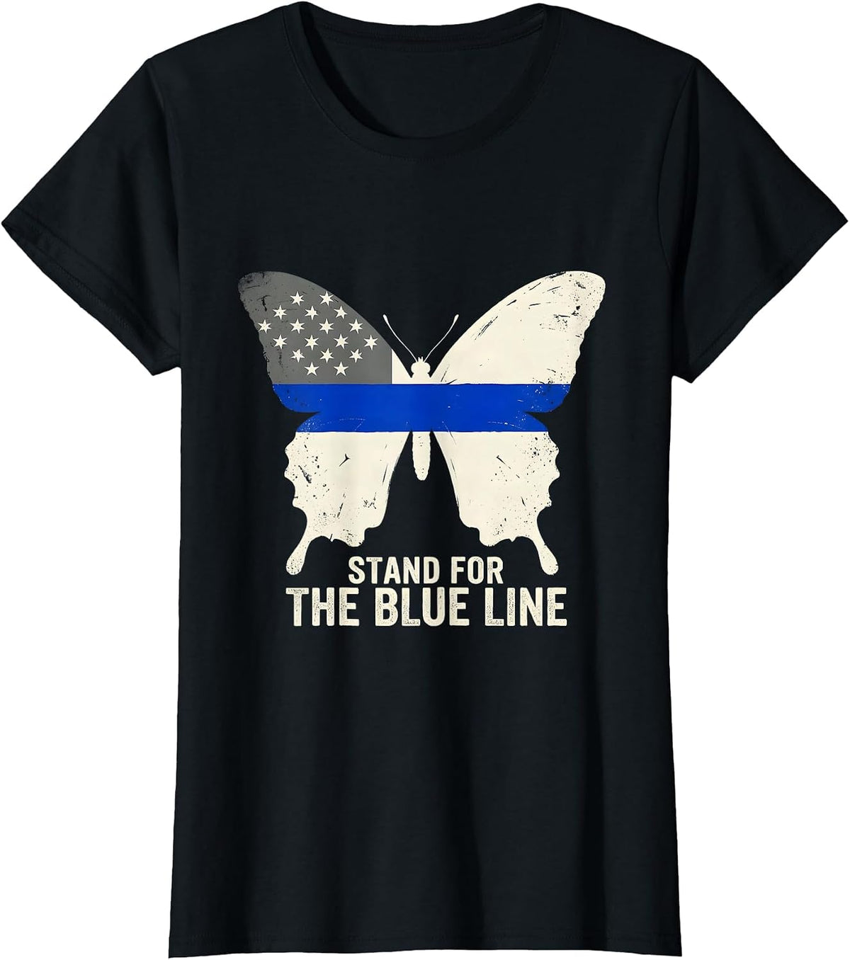 Women's Stand For The Blue Line Thin Blue Line Police Support T-Shirt - Black
