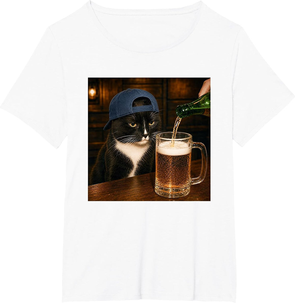 Funny Tuxedo Drinking Beer Cat Meme T-Shirt - White