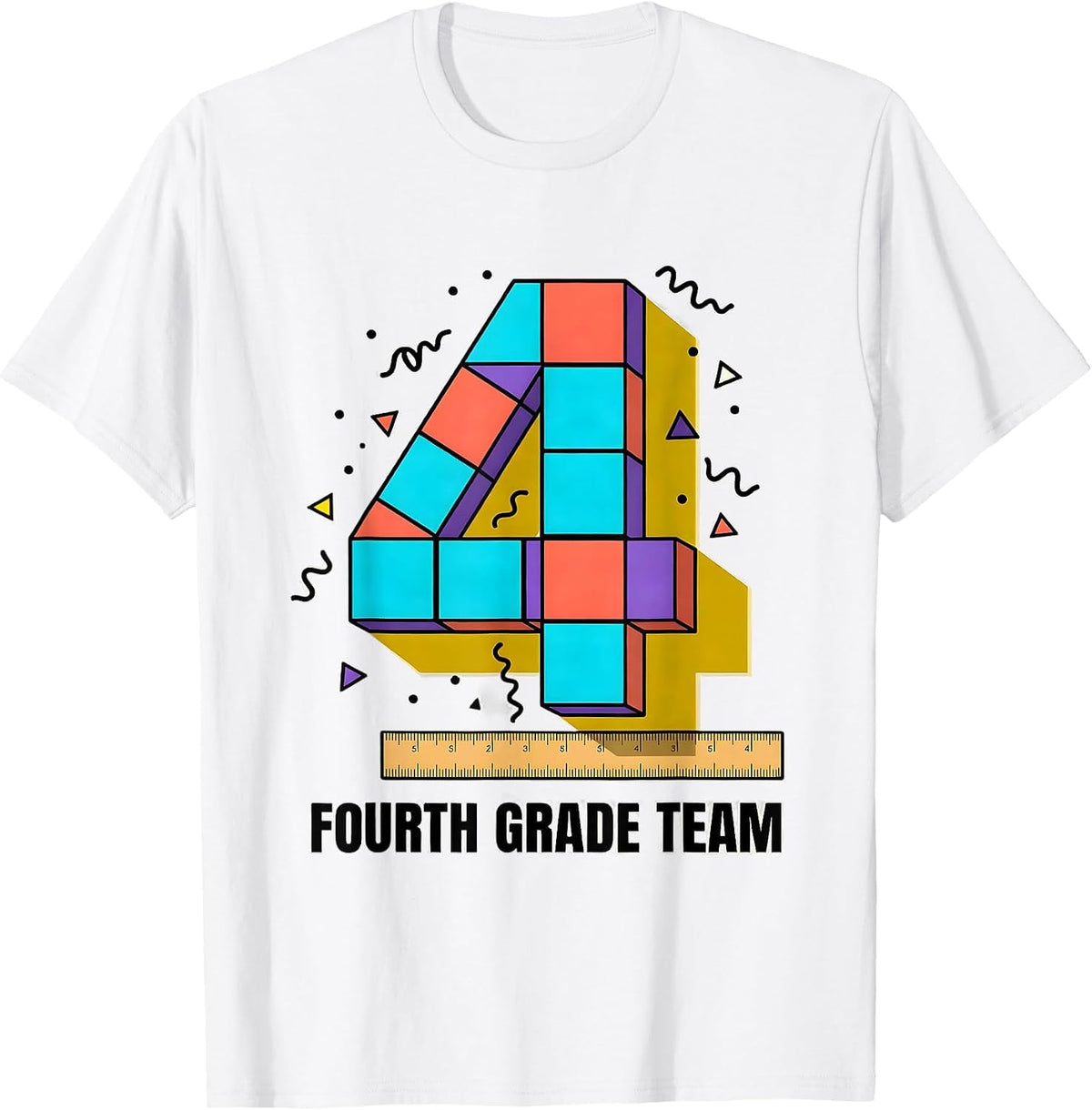 Men's Fourth Grade Team Memphis Postmodern Back to School Teacher T-Shirt - White