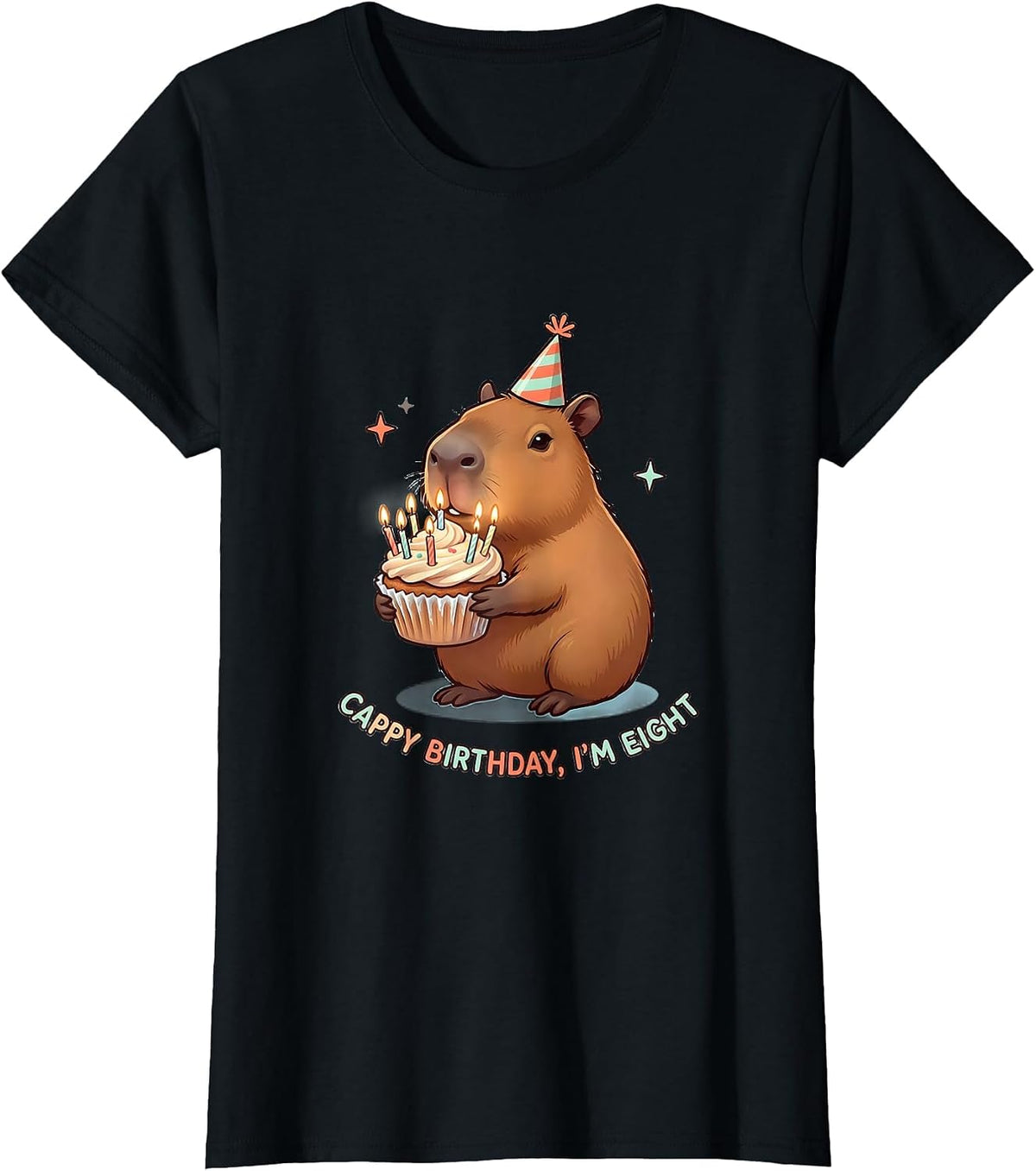 Women's Cappy Birthday, I'm Eight Kawaii Capybara 8th Birthday T-Shirt - Black