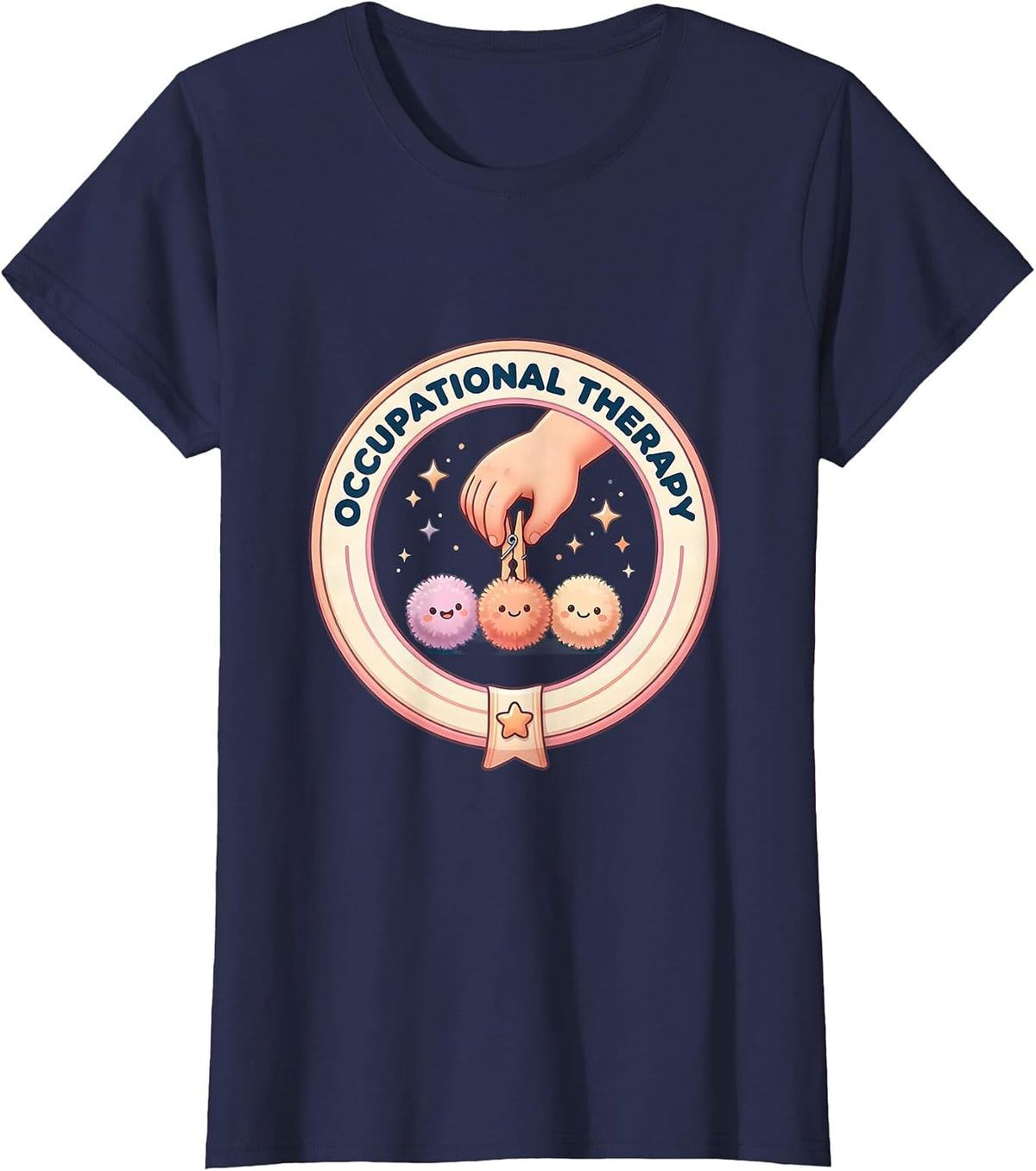 Women's Occupational Therapy Cute Kawaii OT Month Retro Badge T-Shirt - Navy Blue