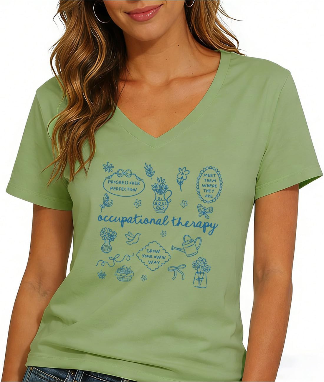 Occupational Therapy Shirts for Womens Occupational Therapist Tshirts OT Life Tee Tops - V-Neck Green-vneck