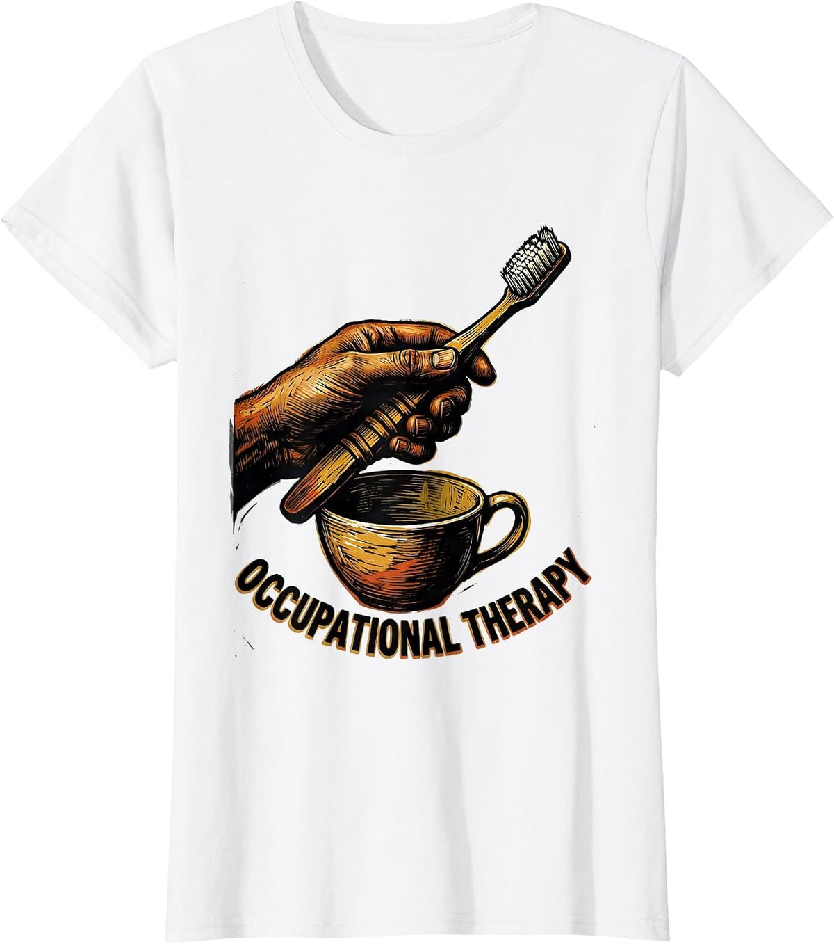 Women's Occupational Therapy Linocut Retro OT Month Gift T-Shirt - White
