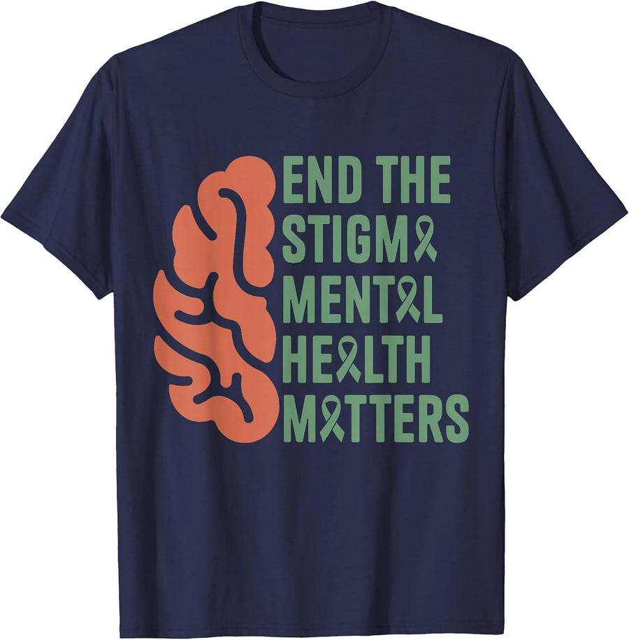End The Stigma Mental Health Matters T-Shirt - Navy Blue