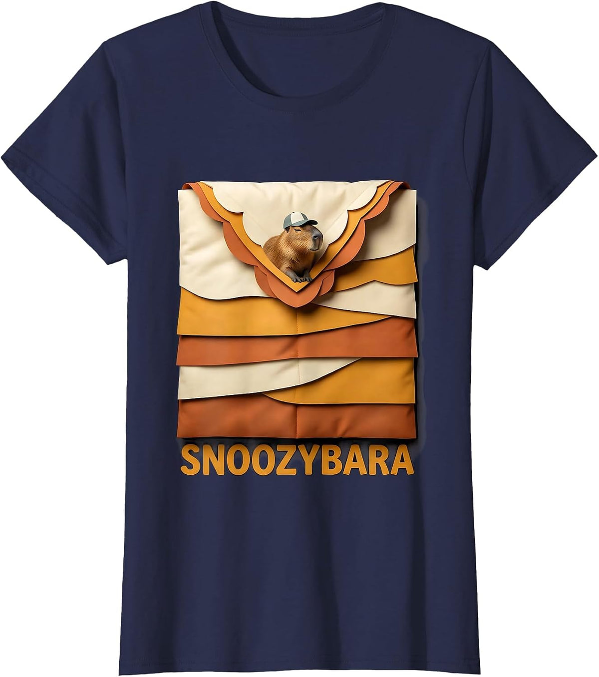 Women's Snoozybara Cute Capybara Sleepy Humor Pajama Lover T-Shirt - Navy Blue