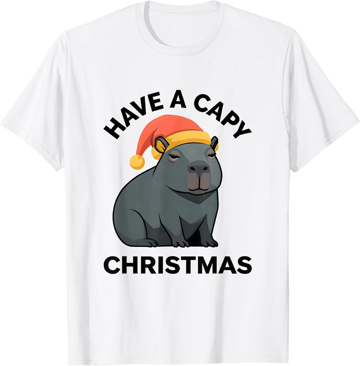 Men's Have a Capy Christmas Flat Vector Funny Capybara Fan Holiday T-Shirt - White