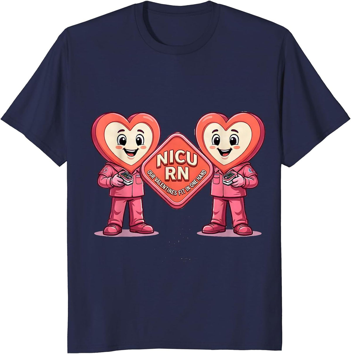 NICU RN Our Valentines Fit In One Hand Nurse Valentine T-Shirt - Navy Blue