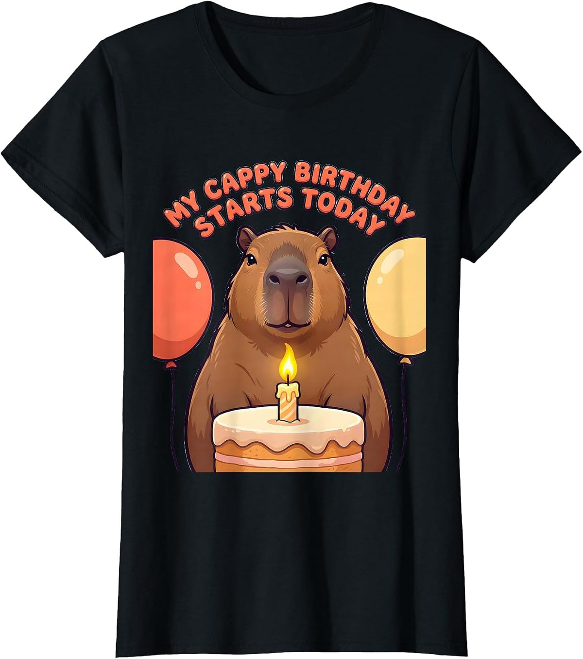 Women's My Cappy Birthday Starts Today Cute Capybara Birthday Party T-Shirt - Black