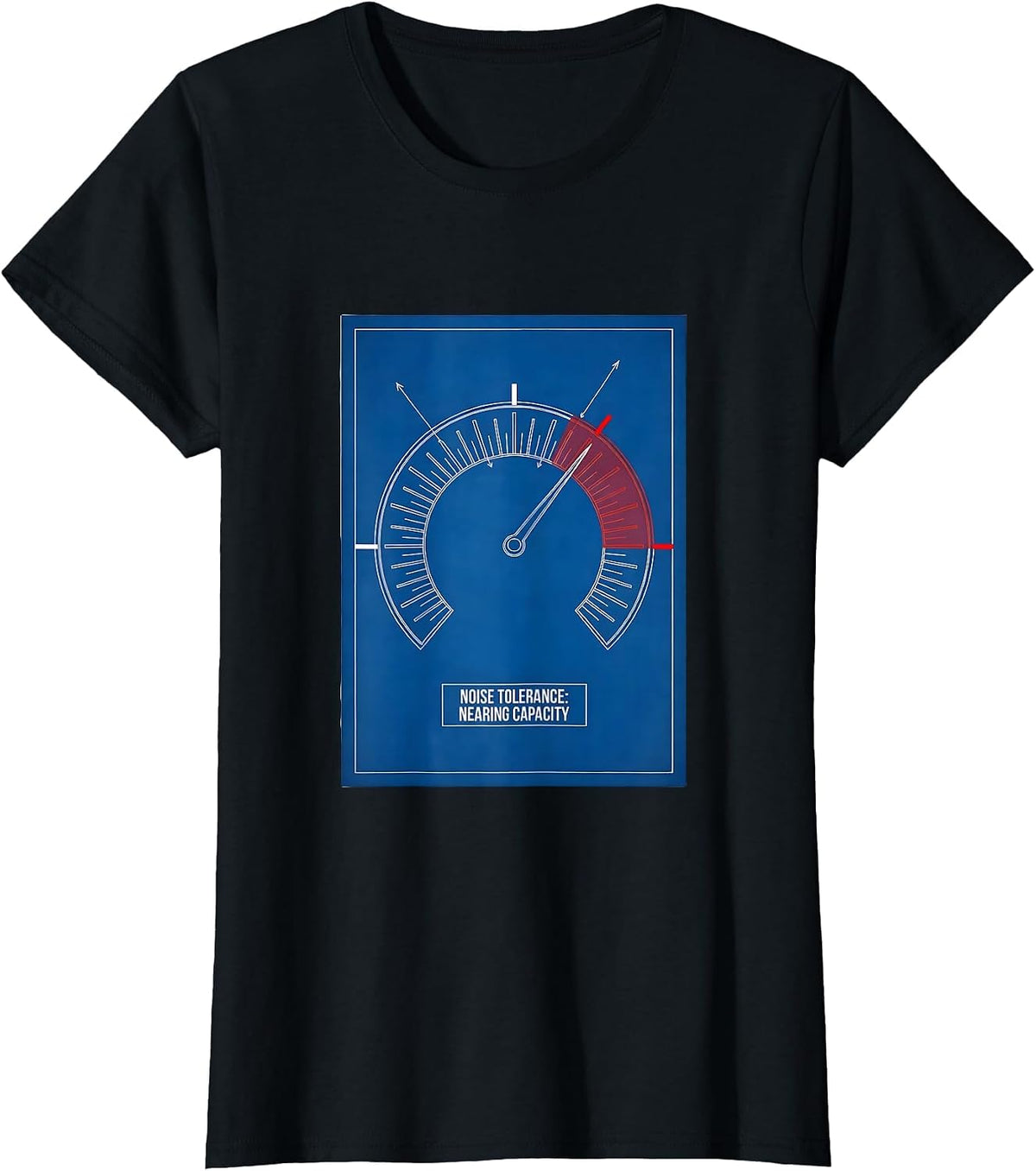 Women's Noise Tolerance Nearing Capacity Funny Teacher Sarcastic T-Shirt - Black
