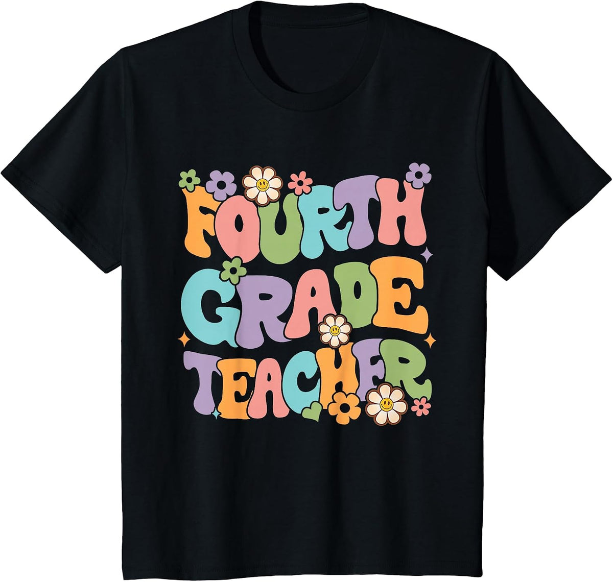 4th Grade Teacher Fourth Grade Groovy Retro Back to School T-Shirt - Black