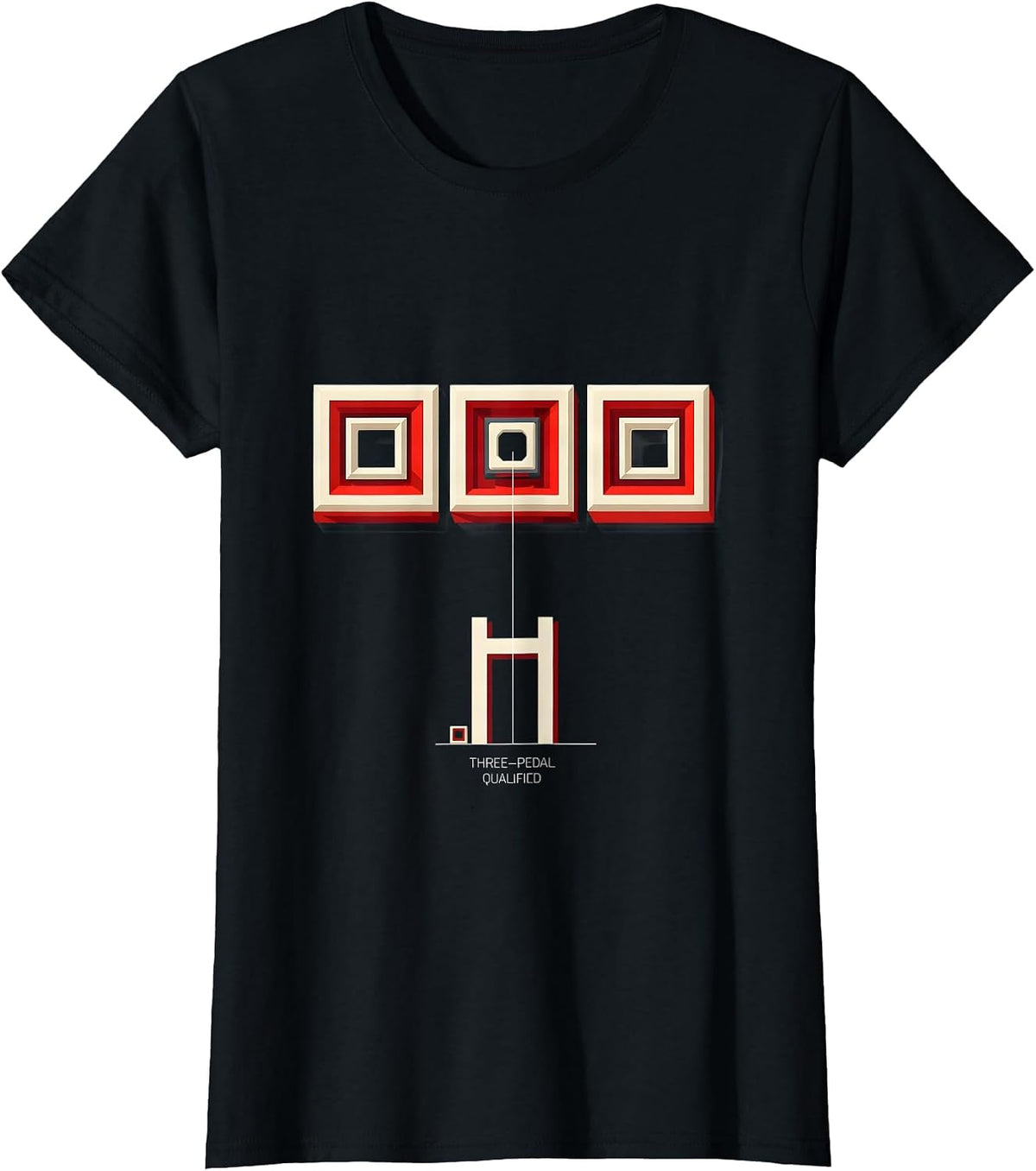 Women's Three-Pedal Qualified Geometric Manual Transmission Car Guy T-Shirt - Black