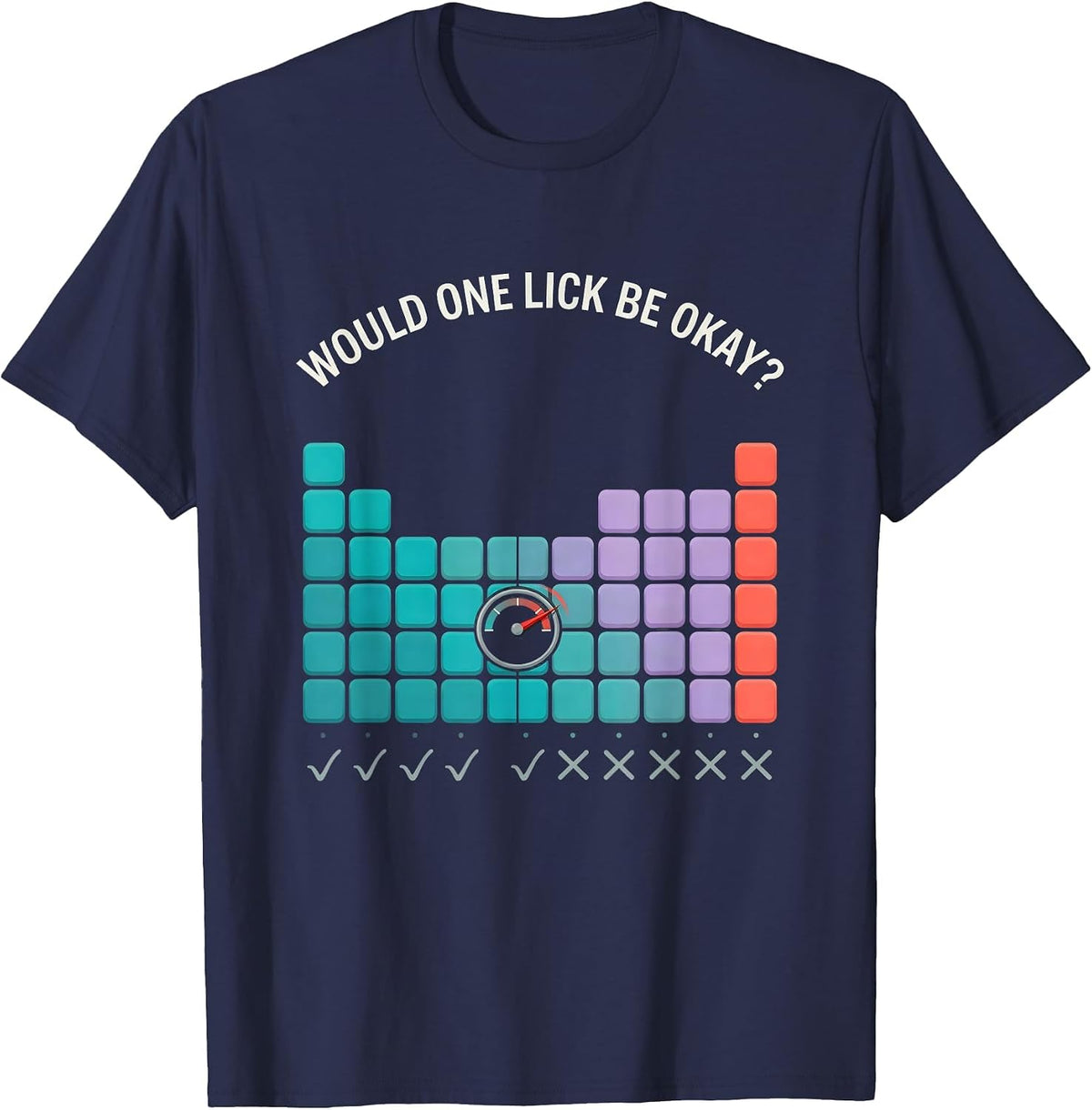 Men's Would One Lick Be Okay Funny Periodic Table Science Teacher T-Shirt - Navy Blue
