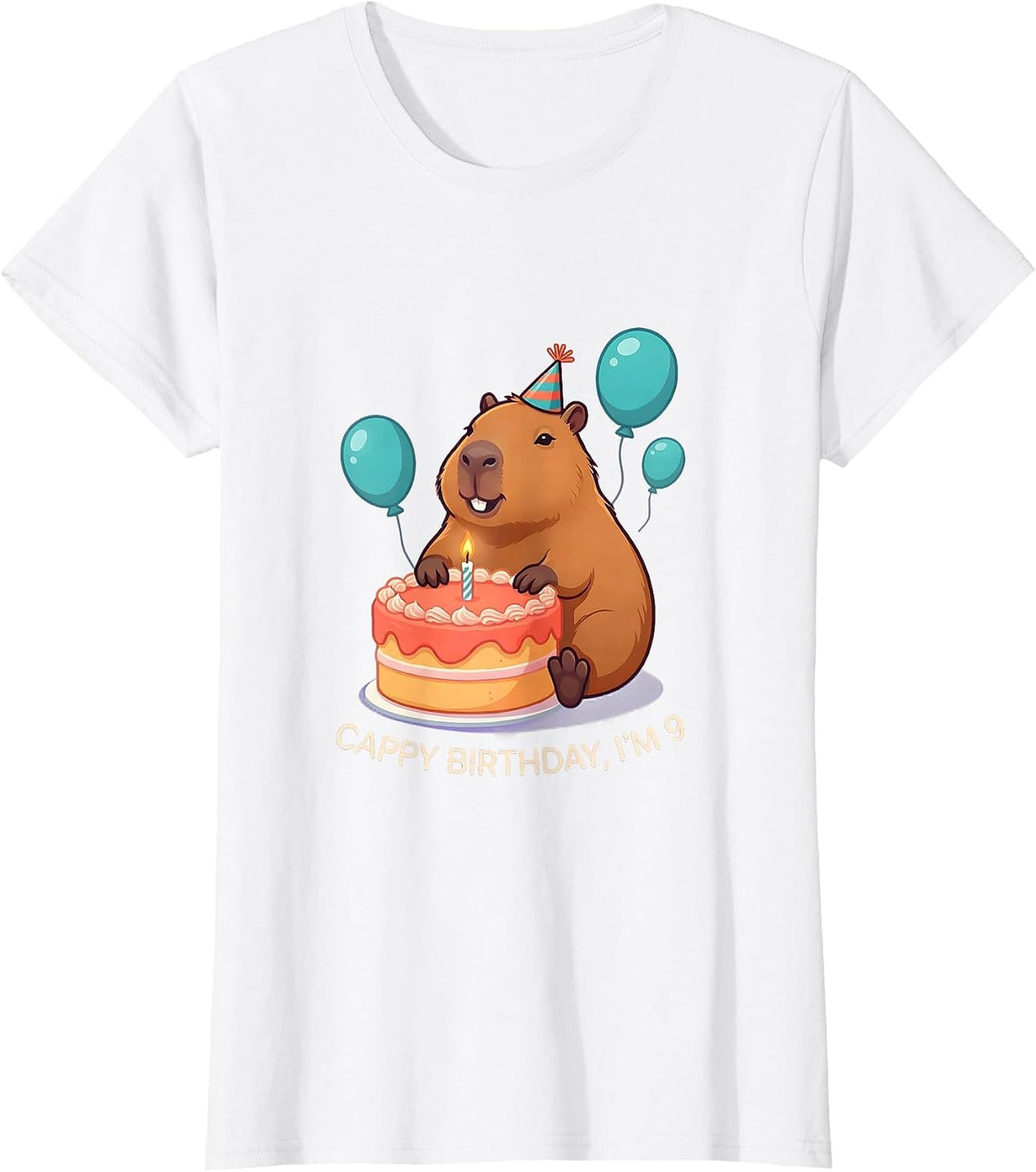 Cappy Birthday I'm 9 Kawaii Capybara Birthday To Me T-Shirt - White