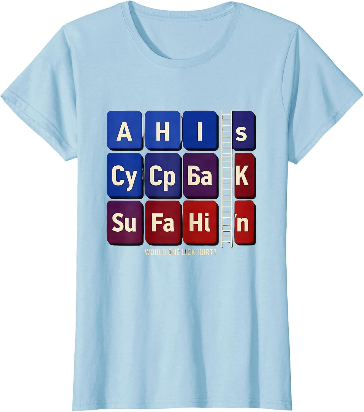 Would One Lick Hurt Funny Periodic Table Science Teacher T-Shirt - Baby Blue
