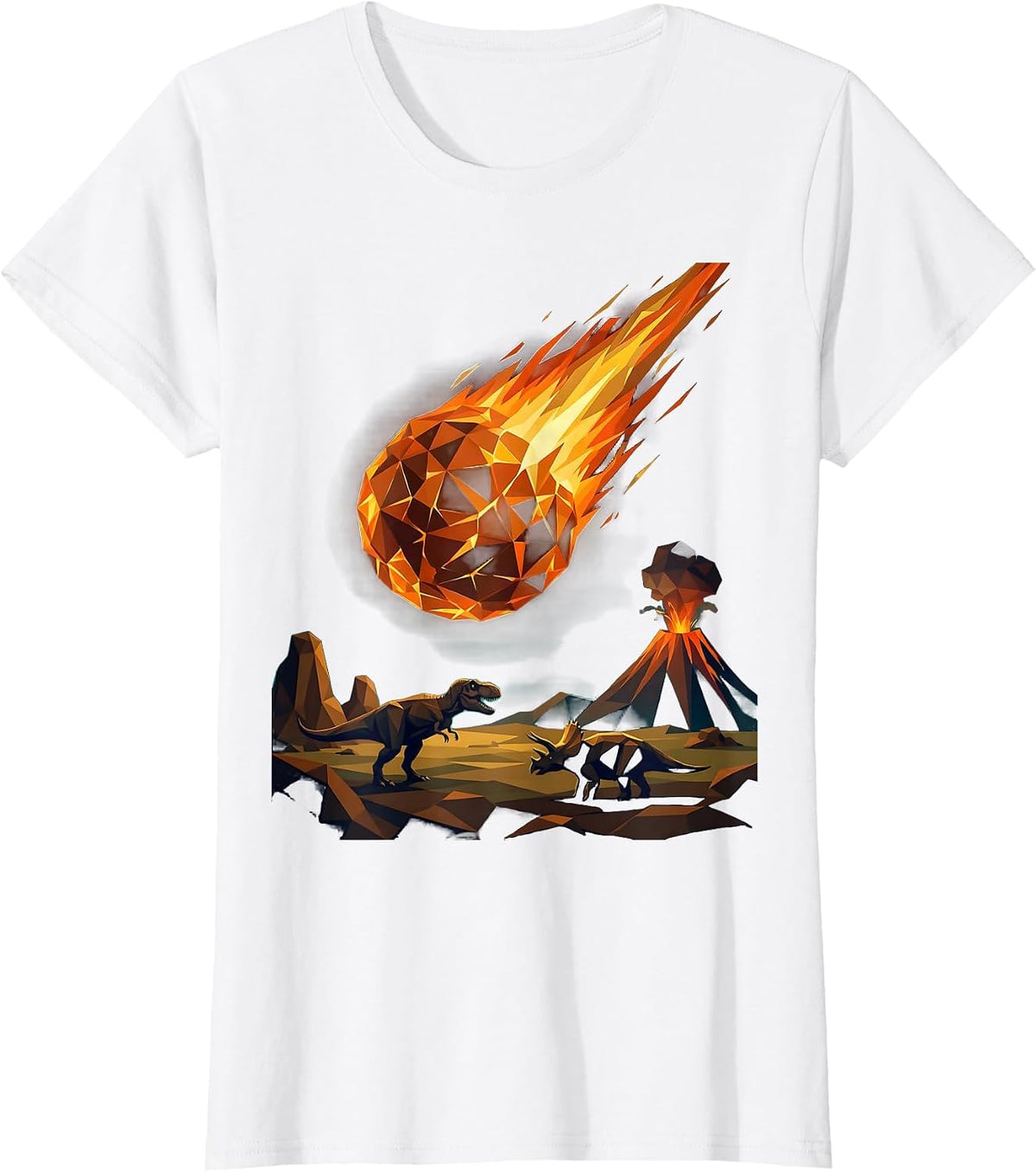 Meteor Strike Dinosaur Prehistoric Impact Scene T-Shirt - White