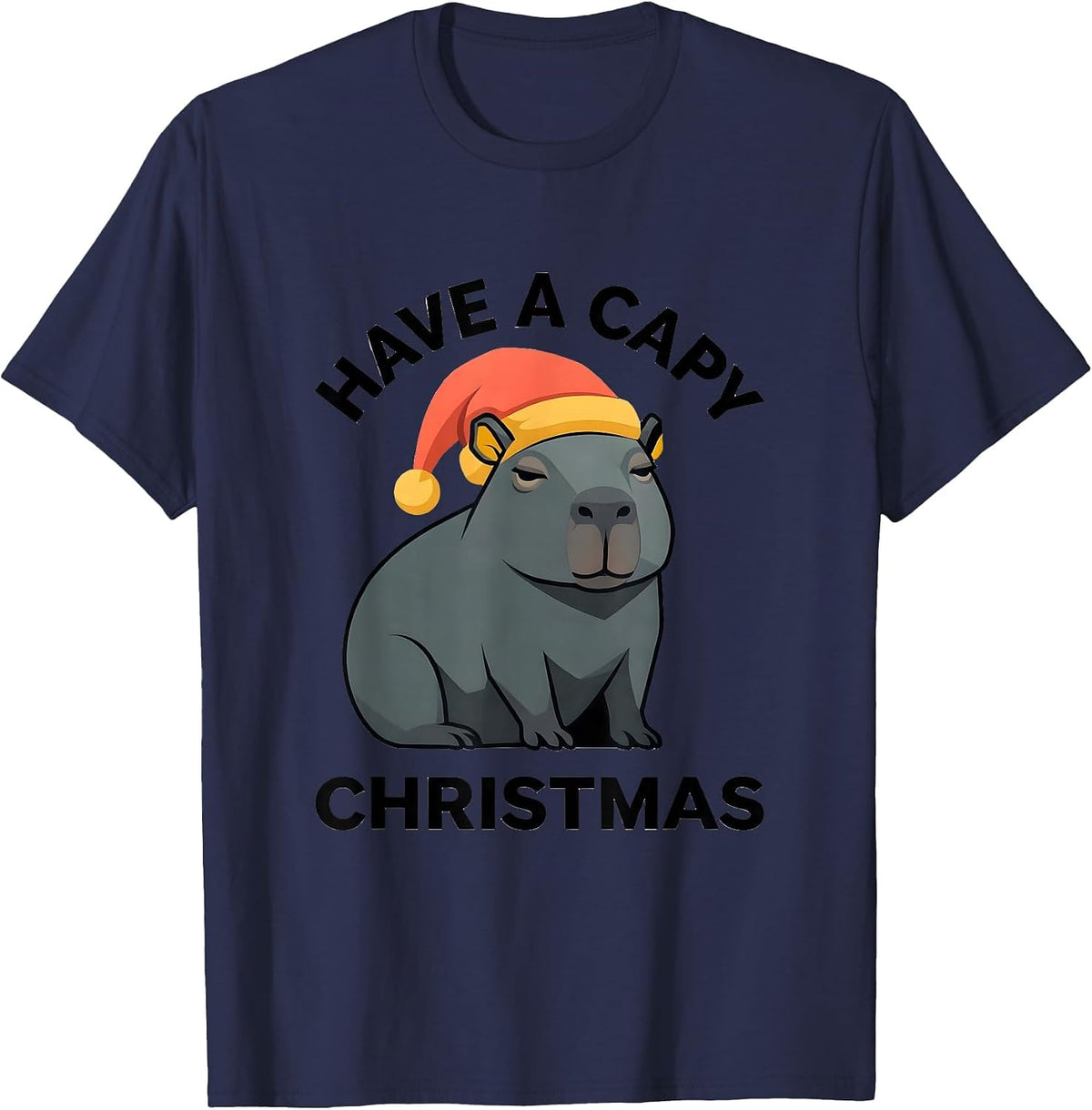 Men's Have a Capy Christmas Flat Vector Funny Capybara Fan Holiday T-Shirt - Navy Blue