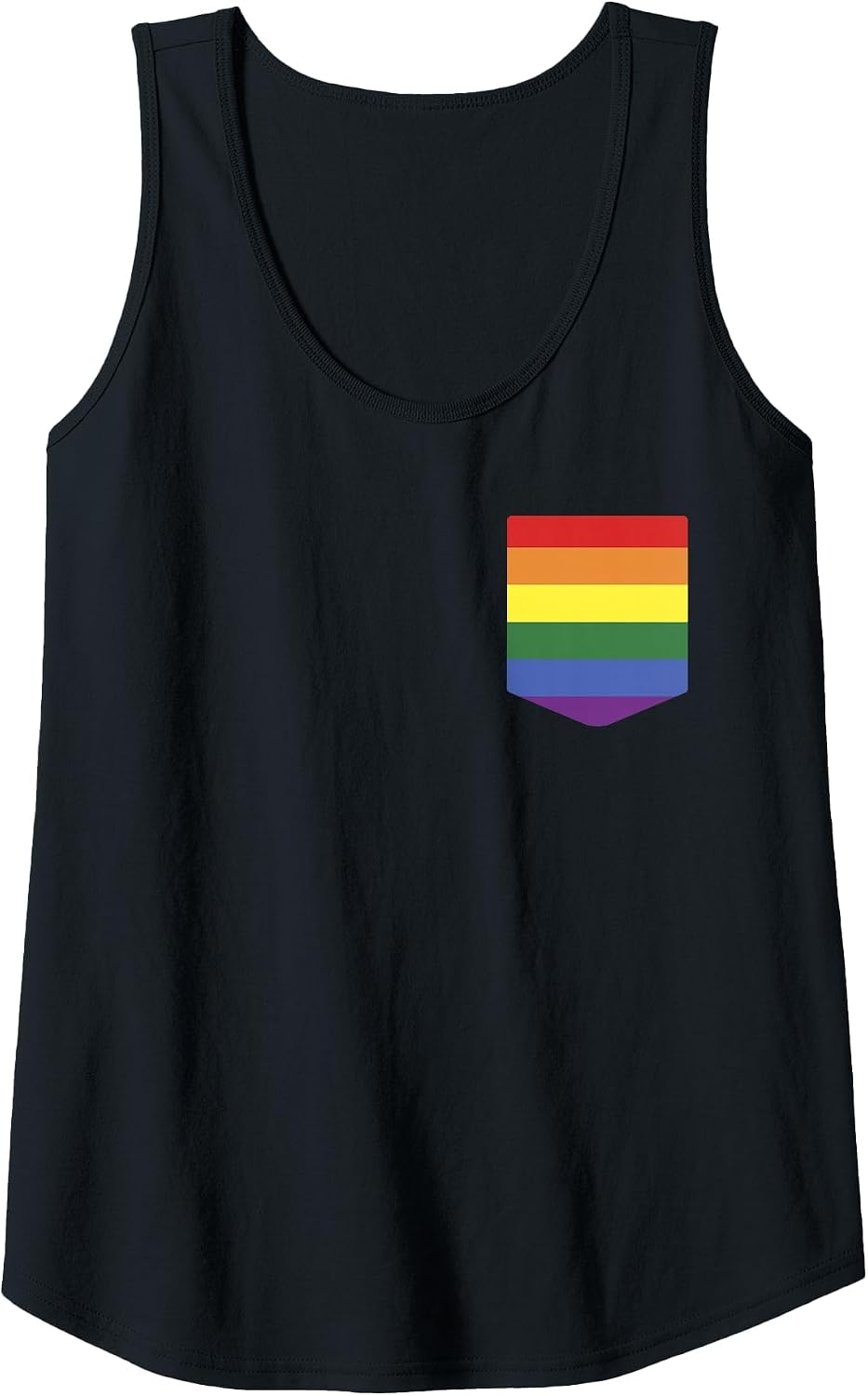 Pocket Rainbow Flag Print Retro Gay LGBT Pride Month Support Tank Top - Black