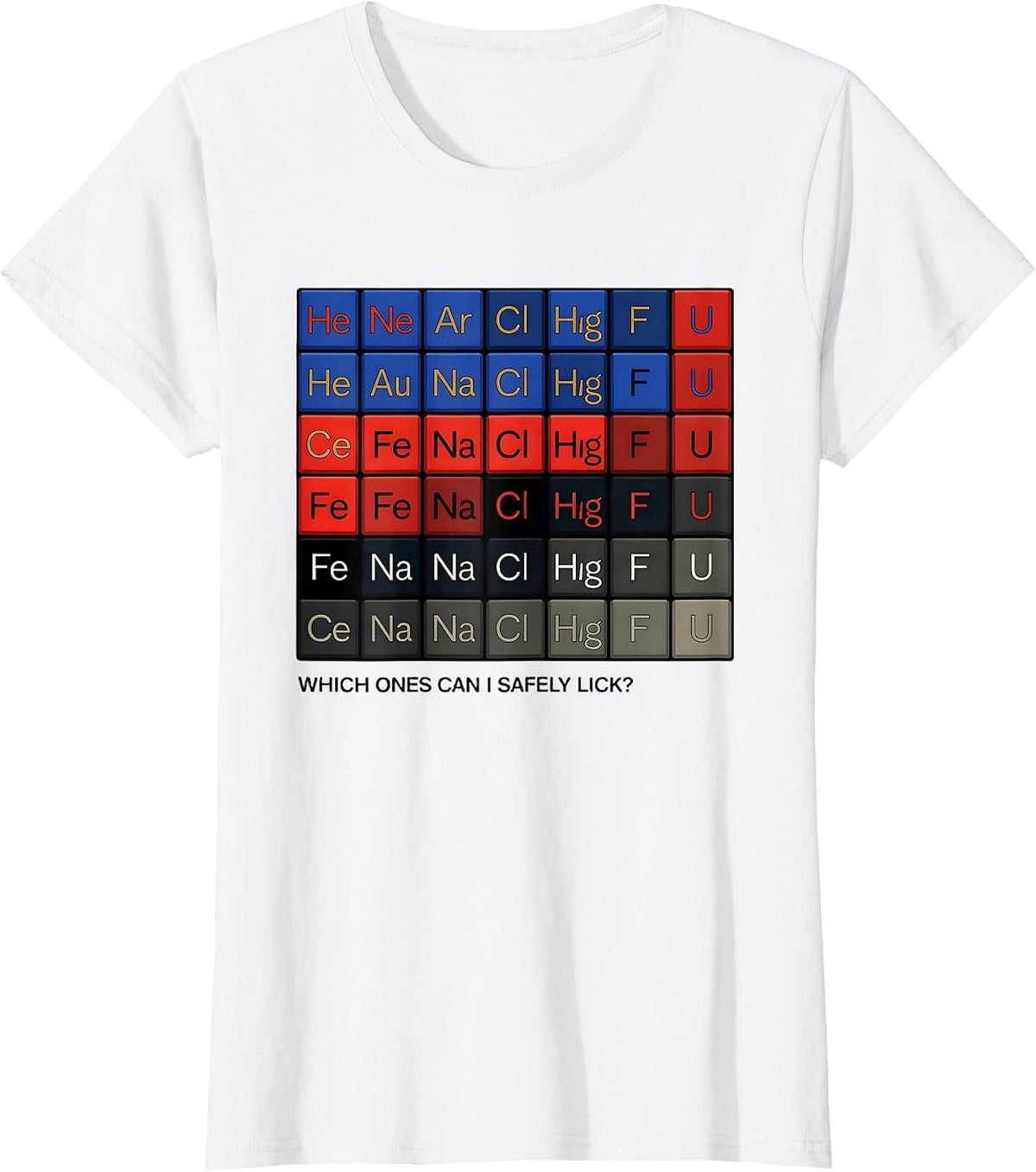 Women's Which Ones Can I Safely Lick Funny Periodic Table Science T-Shirt - White