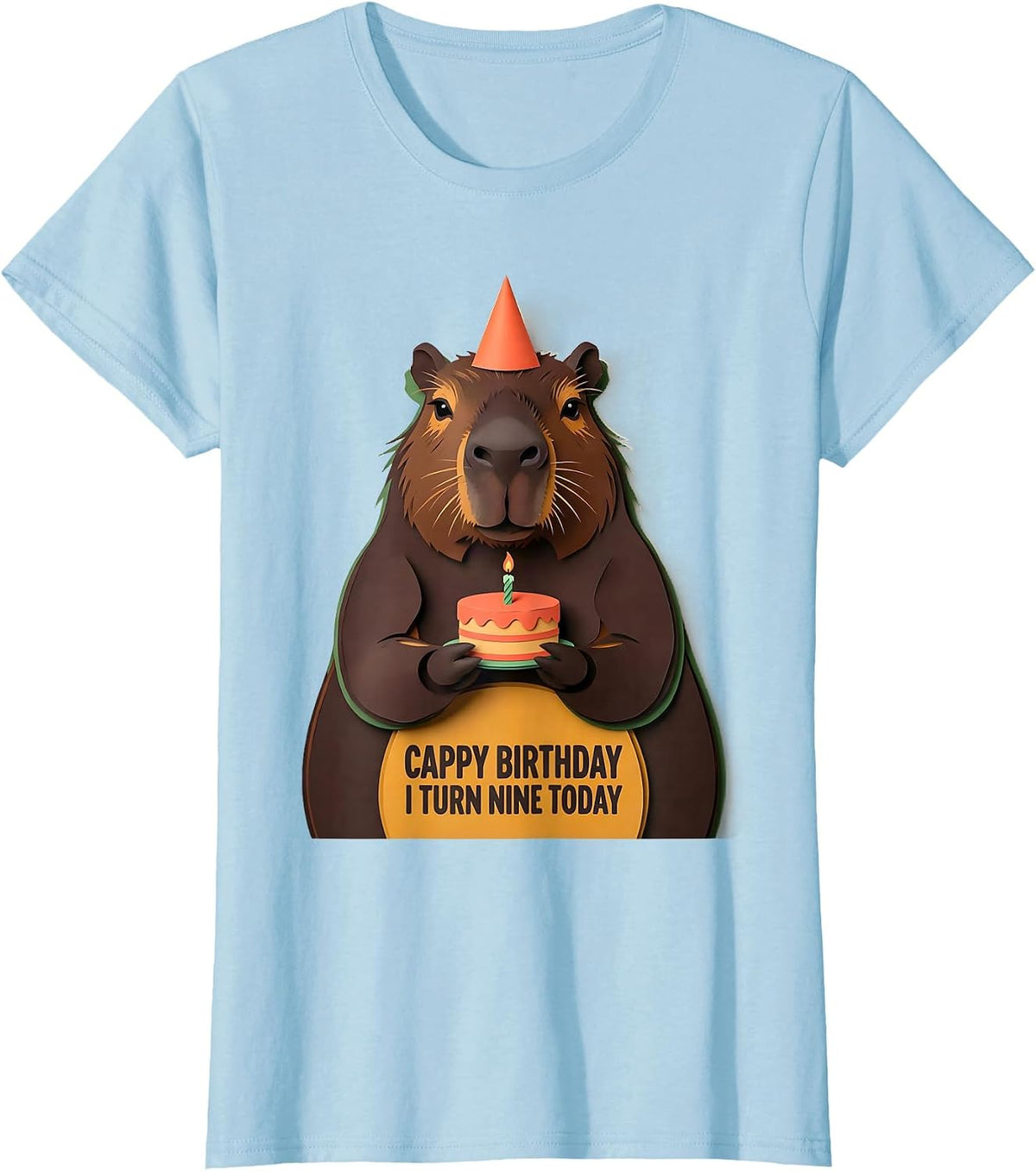 Cappy Birthday I Turn Nine Today Cute Kawaii Capybara T-Shirt - Baby Blue