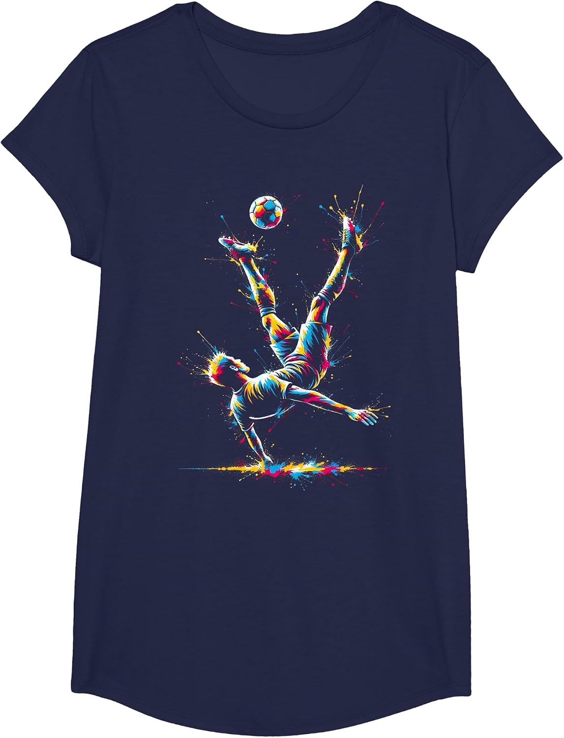 Soccer Player Bicycle Kick Art Soccer Lover Football Fan T-Shirt - Girls Navy Blue