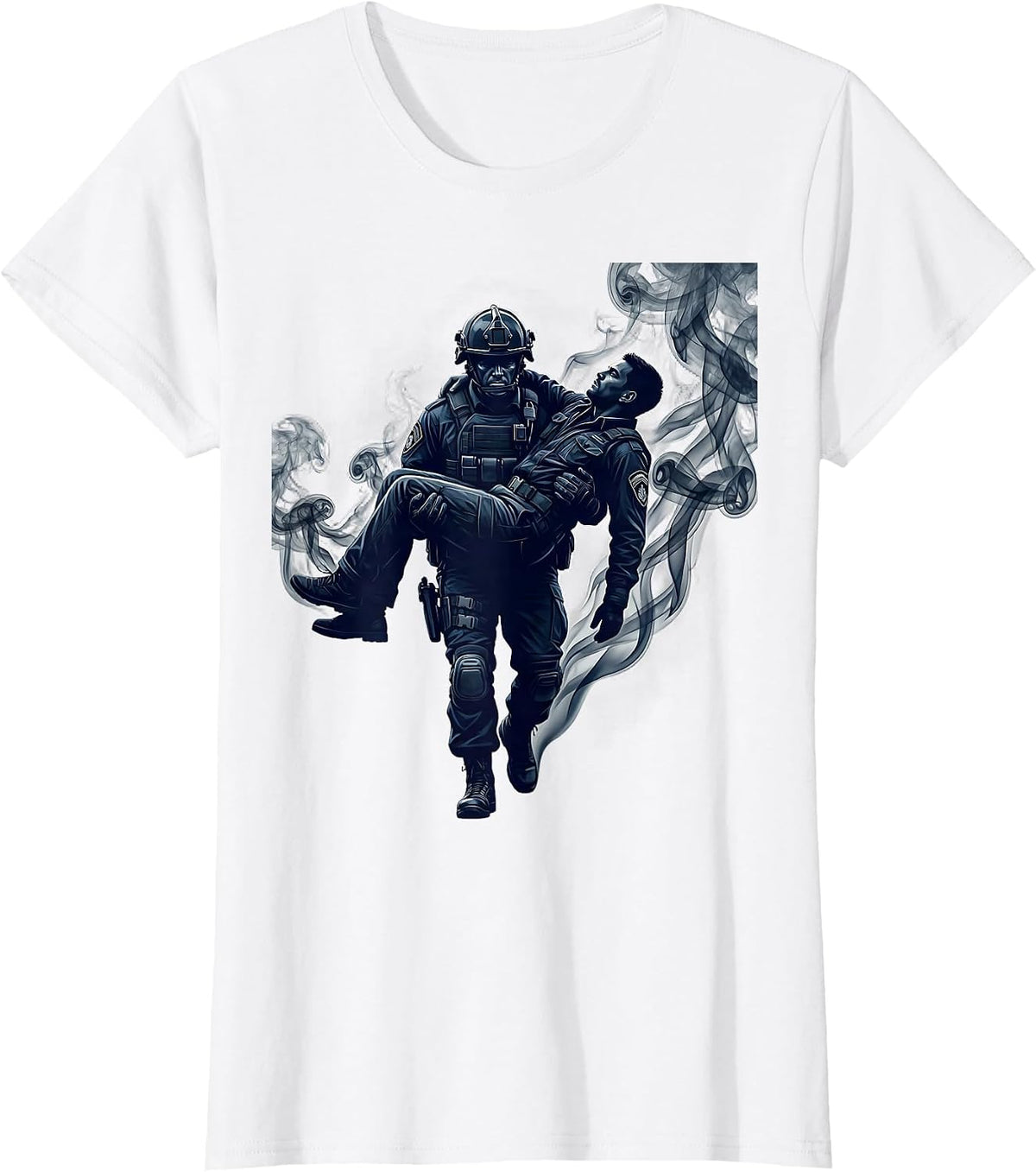 Back the Blue Officer Carrying Fallen Comrade T-Shirt - White