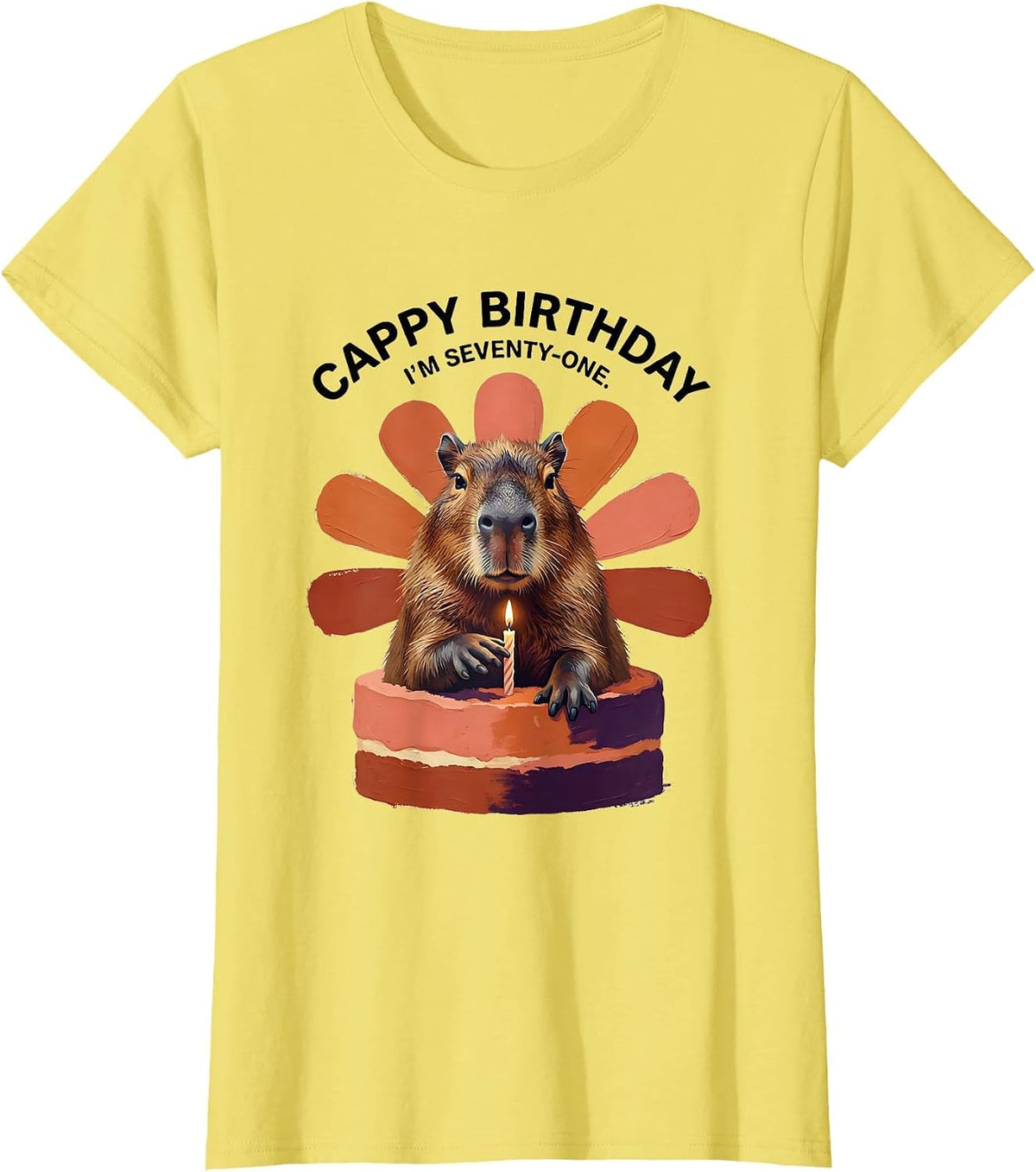 Women's Cappy Birthday I'm Seventy-One Kawaii Pun Capybara Lover T-Shirt - Lemon Yellow